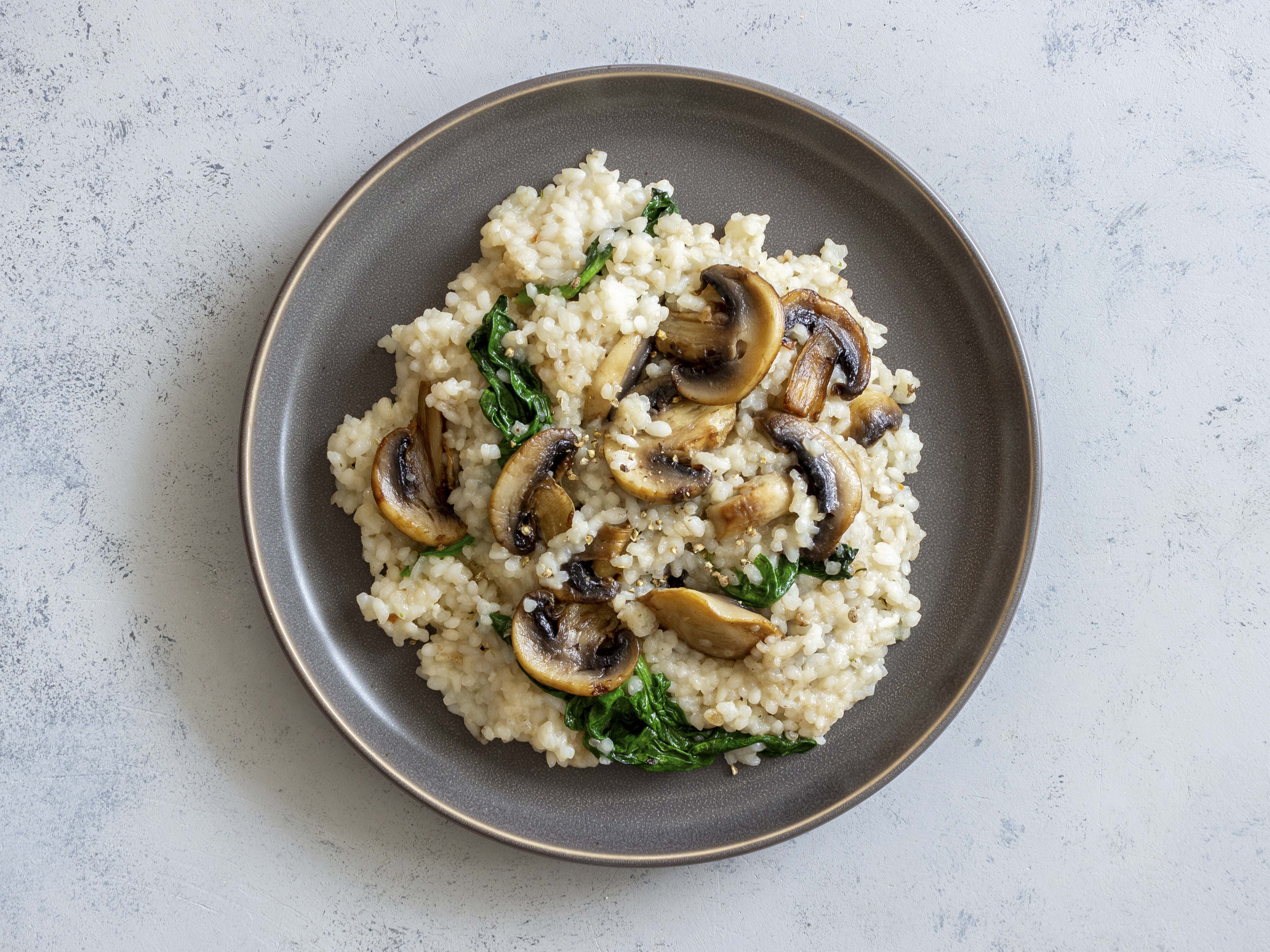 Risotto con champiñones y espinacas de Primaflor