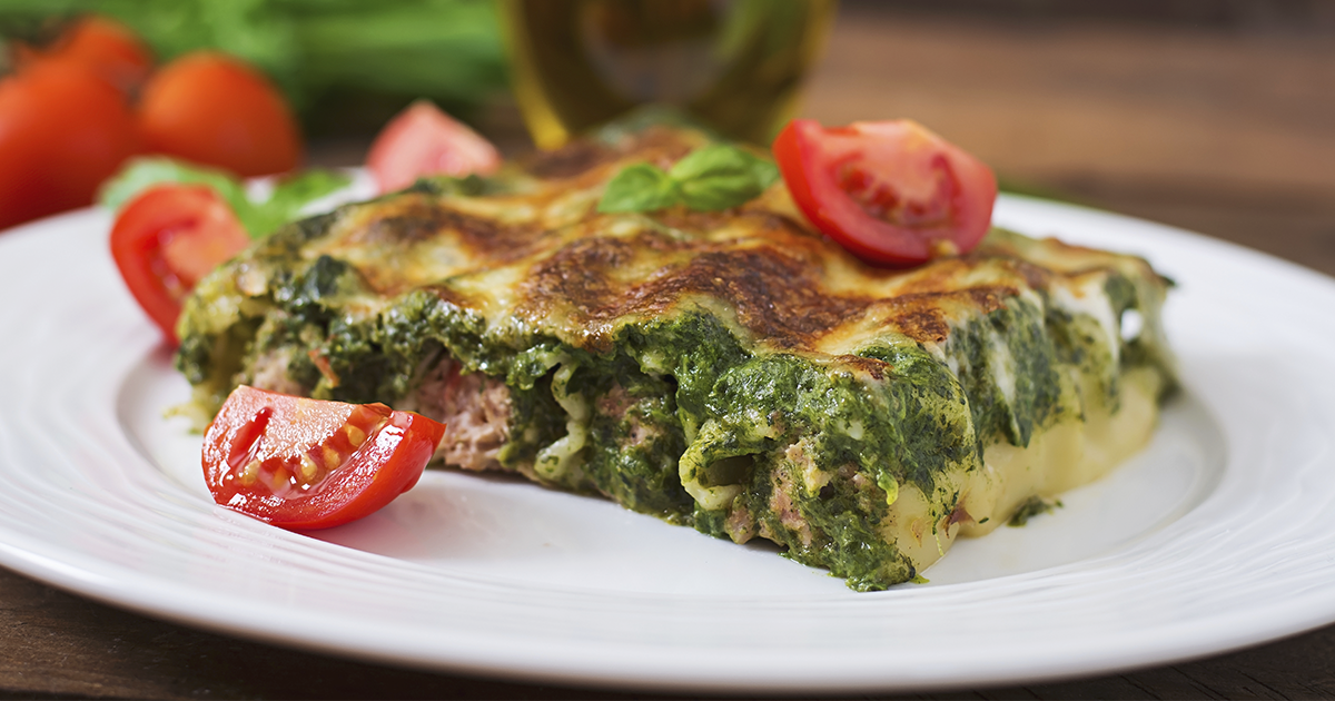 Canelones con carne y espinaca